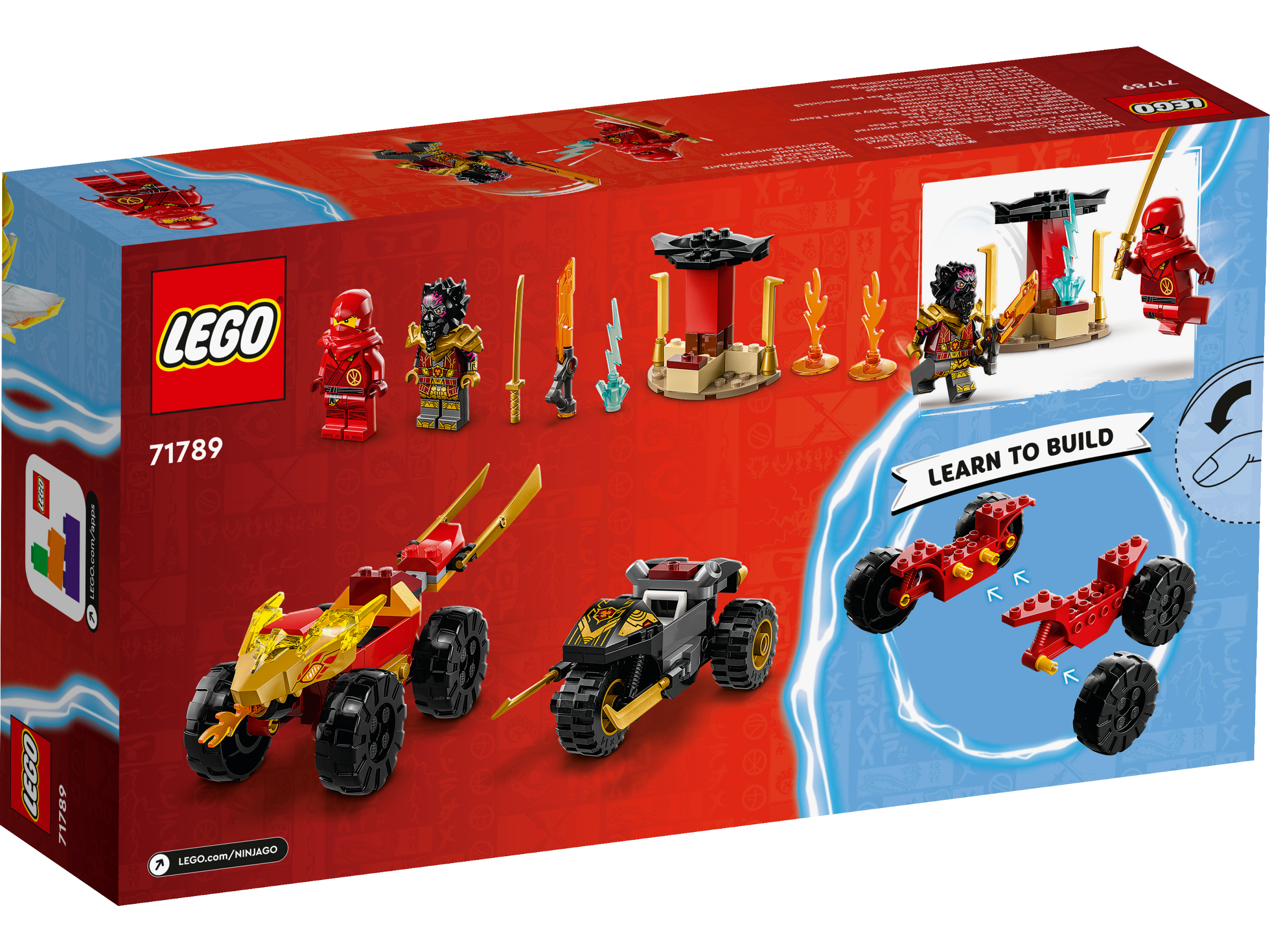 LEGO® NINJAGO® 71789 Verfolgungsjagd mit Kais Flitzer und Ras' Motorrad